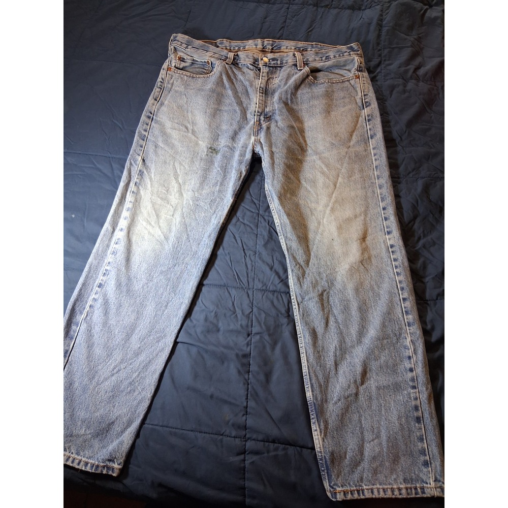 Levis 505 Regular Fit Straight Leg Light Wash Denim Jeans Mens 40x30 Blue